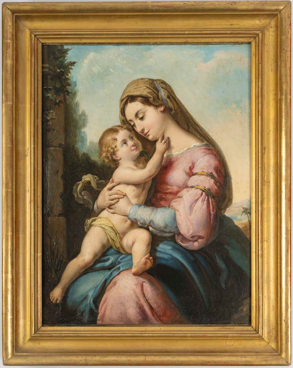 Oil On Canvas, "madonna And Child" Attributed To Francesco Podesti (1800–1895), Italy, 19th