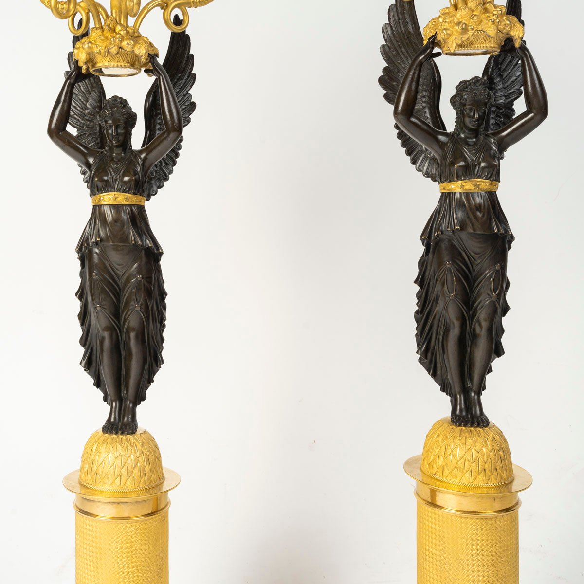 Large Pair Of Gilded And Patinated Bronze Candelabra, From The Empire Period (1804–1815), 19th Century-photo-3