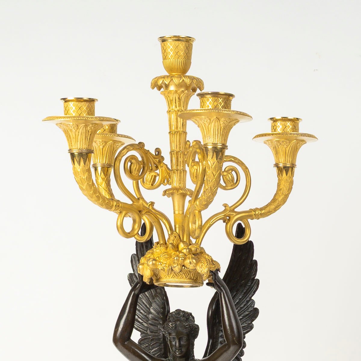 Large Pair Of Gilded And Patinated Bronze Candelabra, From The Empire Period (1804–1815), 19th Century-photo-4