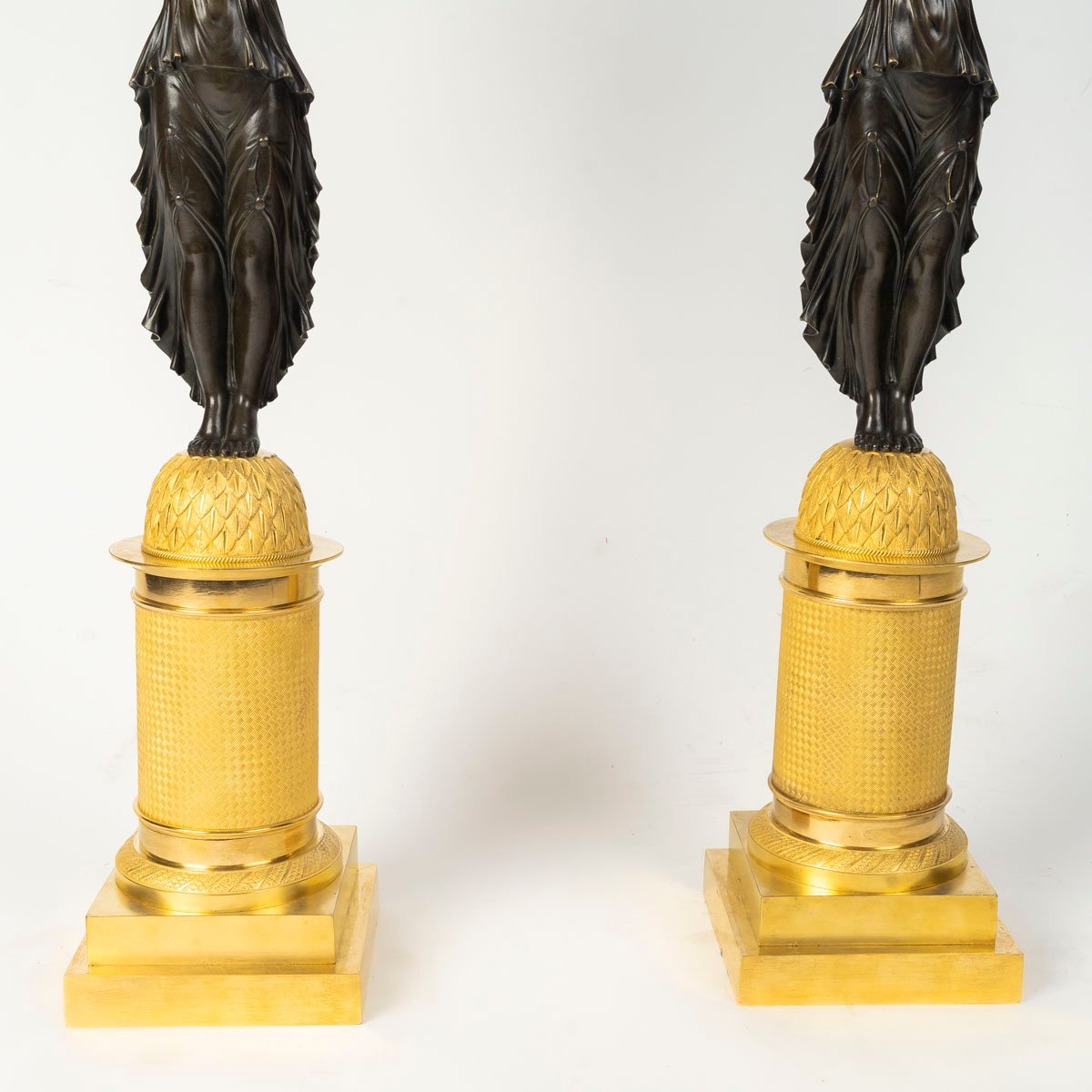 Large Pair Of Gilded And Patinated Bronze Candelabra, From The Empire Period (1804–1815), 19th Century-photo-1
