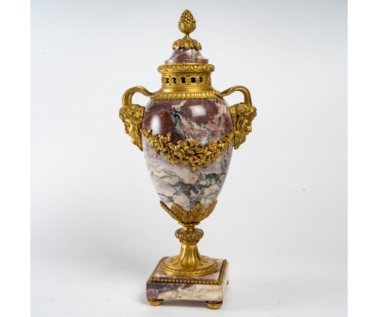 Pair Of Marble And Gilded Bronze Cassolettes, From The Napoleon III Period (1851–1870), 19th Century-photo-1