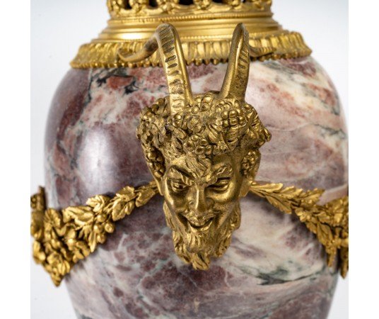 Pair Of Marble And Gilded Bronze Cassolettes, From The Napoleon III Period (1851–1870), 19th Century-photo-3