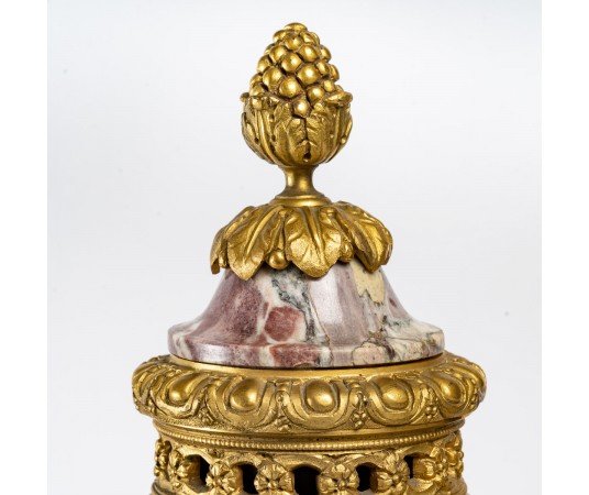 Pair Of Marble And Gilded Bronze Cassolettes, From The Napoleon III Period (1851–1870), 19th Century-photo-4