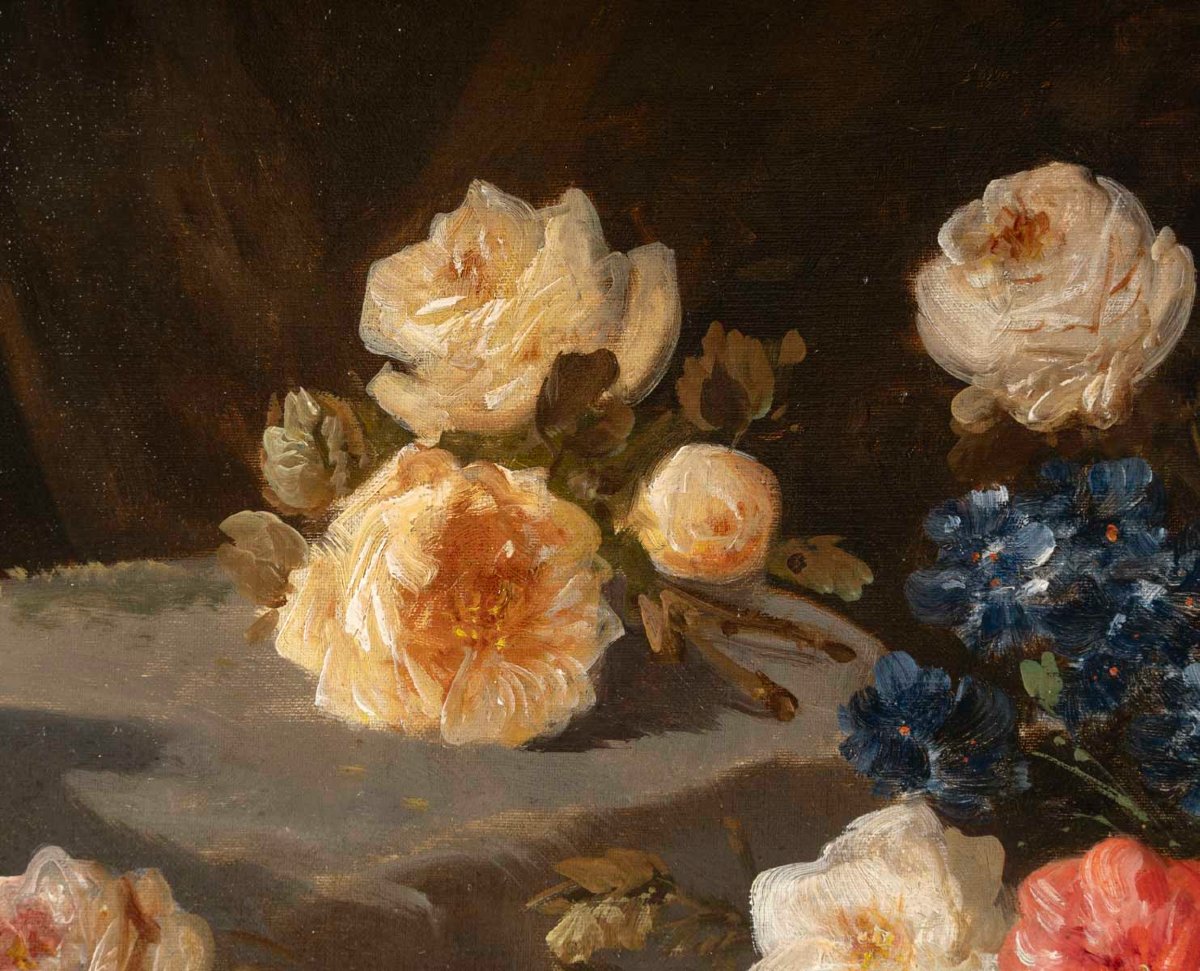 Oil On Canvas, Still Life With Flowers, Henri Schouten (1857–1927), 19th Century.-photo-1