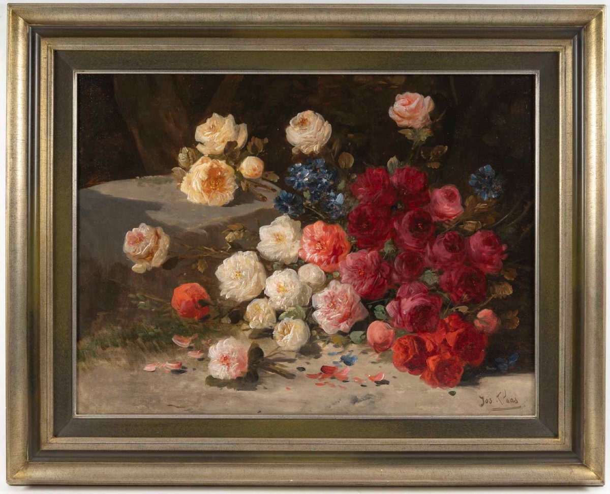 Oil On Canvas, Still Life With Flowers, Henri Schouten (1857–1927), 19th Century.