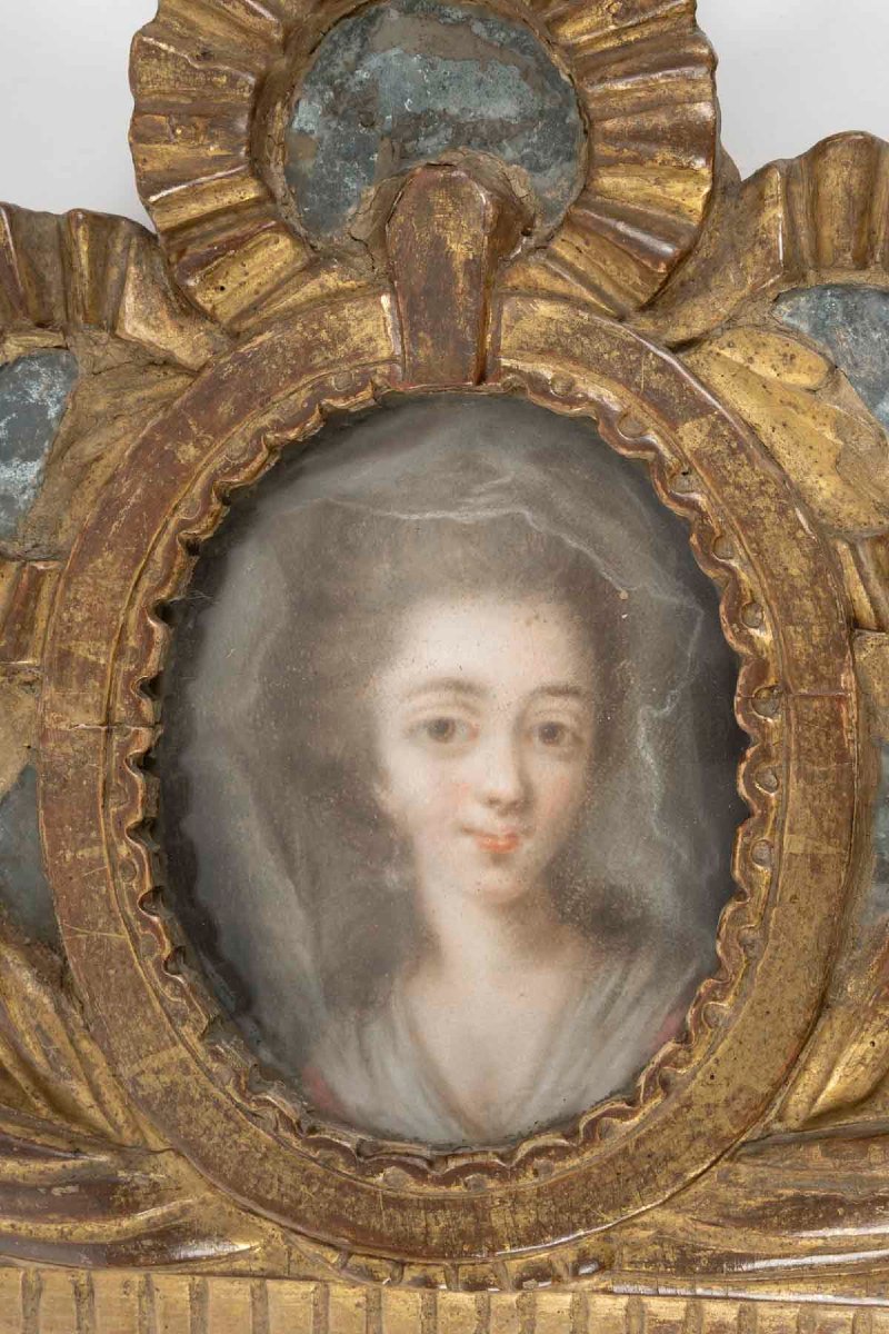 Gilded Wooden Pediment Mirror, Louis XVI Period (1774–1793). 18th Century.-photo-3