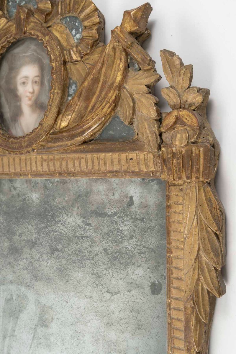 Gilded Wooden Pediment Mirror, Louis XVI Period (1774–1793). 18th Century.-photo-4