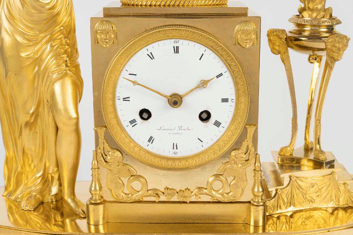 Gilded Bronze Clock, “the Birth Of Love,” Signed Lemoine Beudan. 19th Century.-photo-4