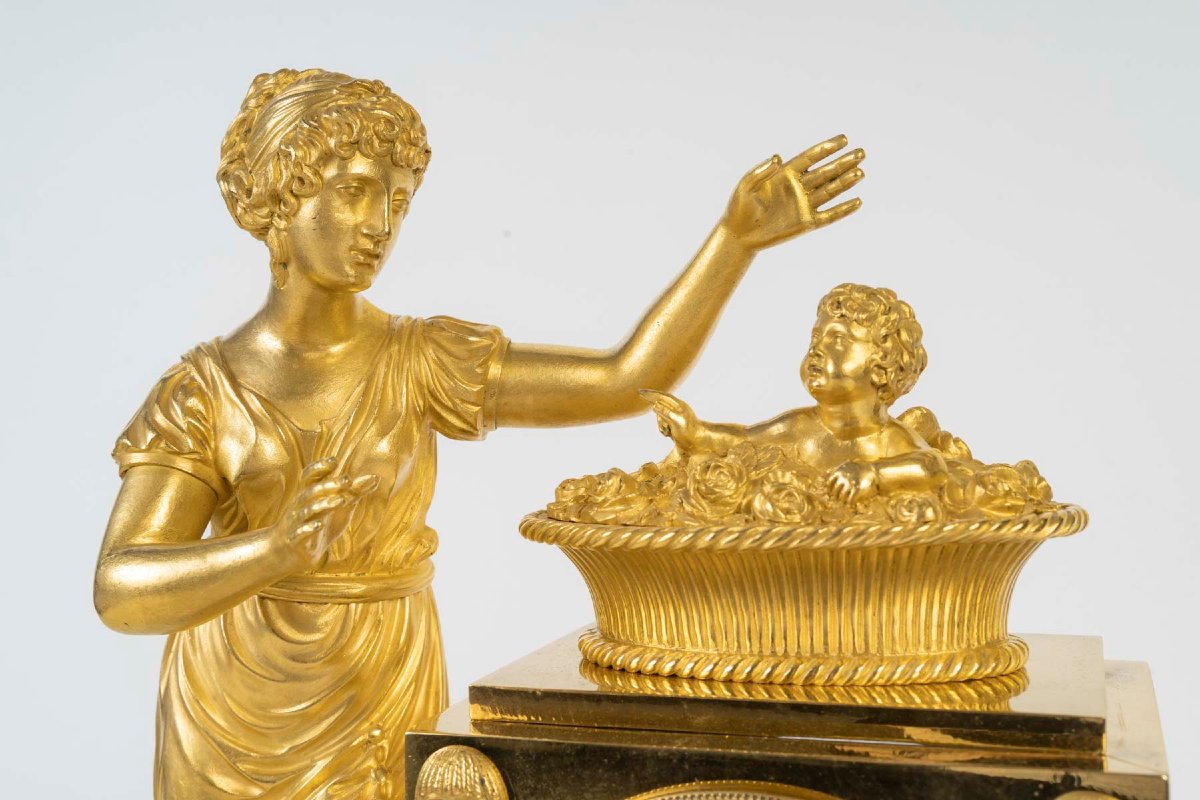 Gilded Bronze Clock, “the Birth Of Love,” Signed Lemoine Beudan. 19th Century.-photo-1