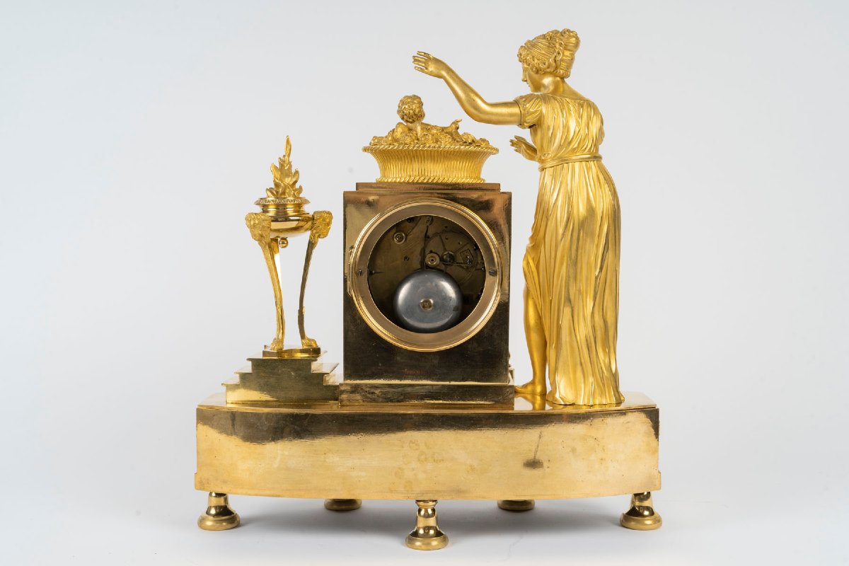 Gilded Bronze Clock, “the Birth Of Love,” Signed Lemoine Beudan. 19th Century.-photo-3