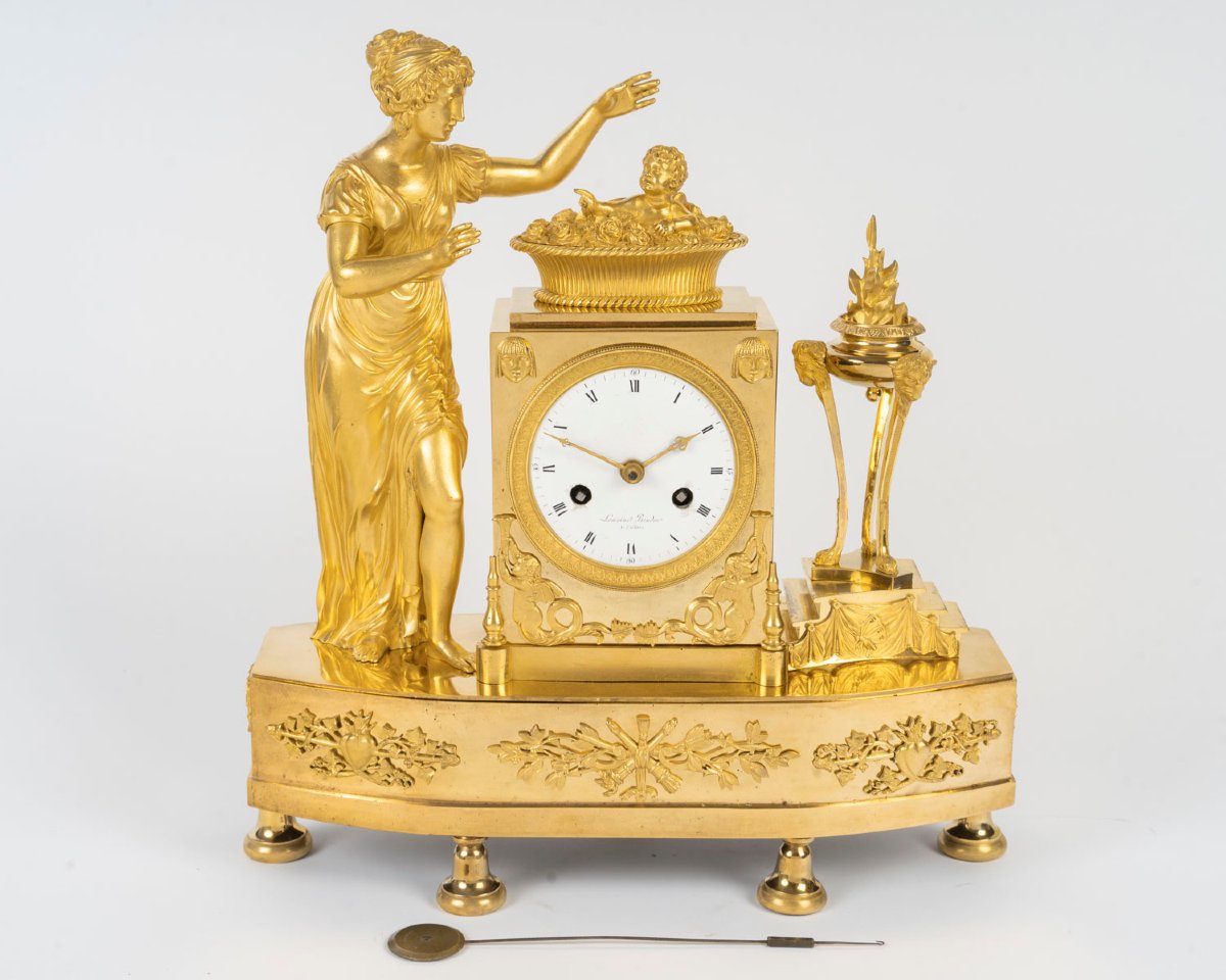 Gilded Bronze Clock, “the Birth Of Love,” Signed Lemoine Beudan. 19th Century.