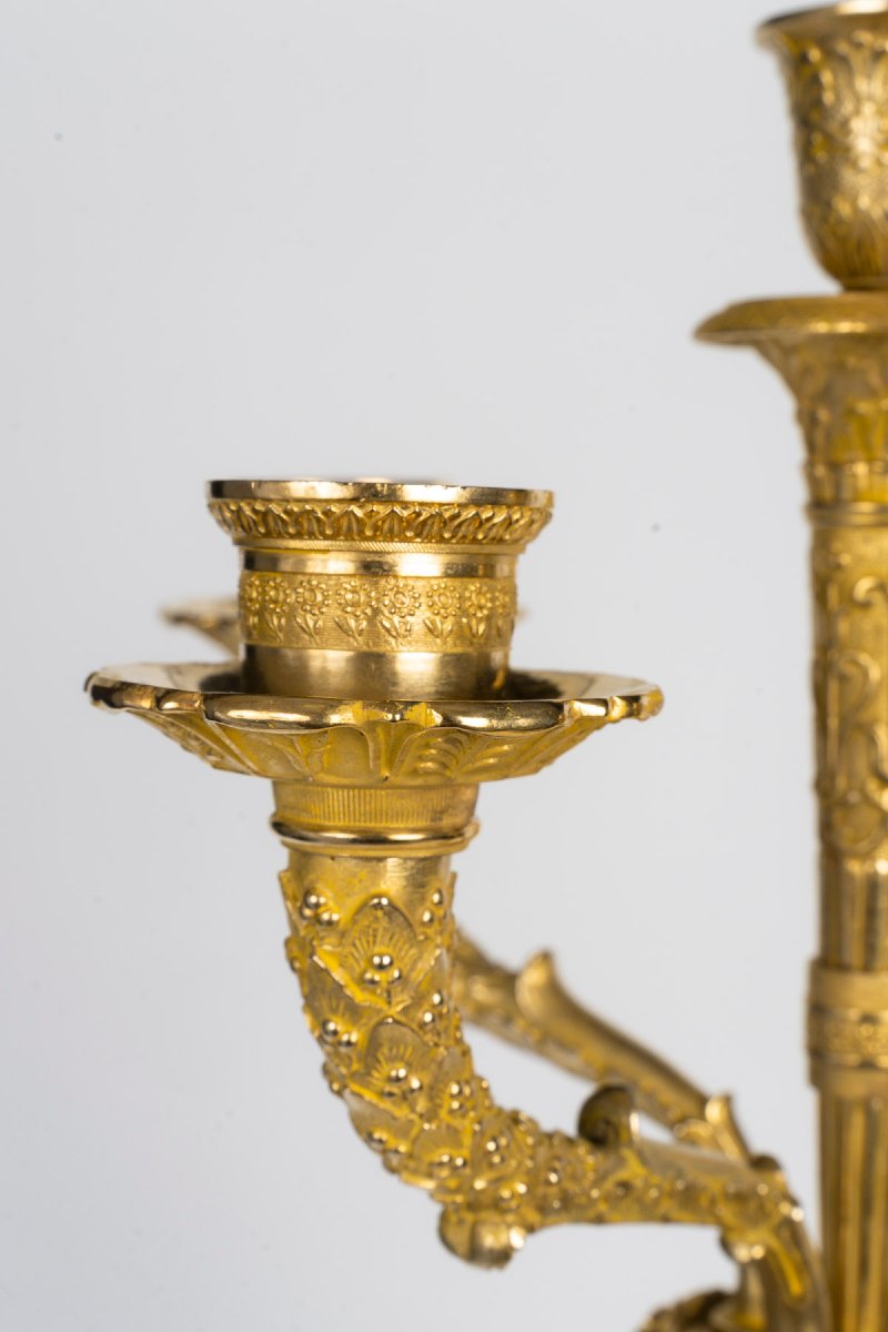 Large Pair Of Gilded And Patinated Bronze Candelabra, From The Empire Period (1804–1815), 19th Century-photo-2