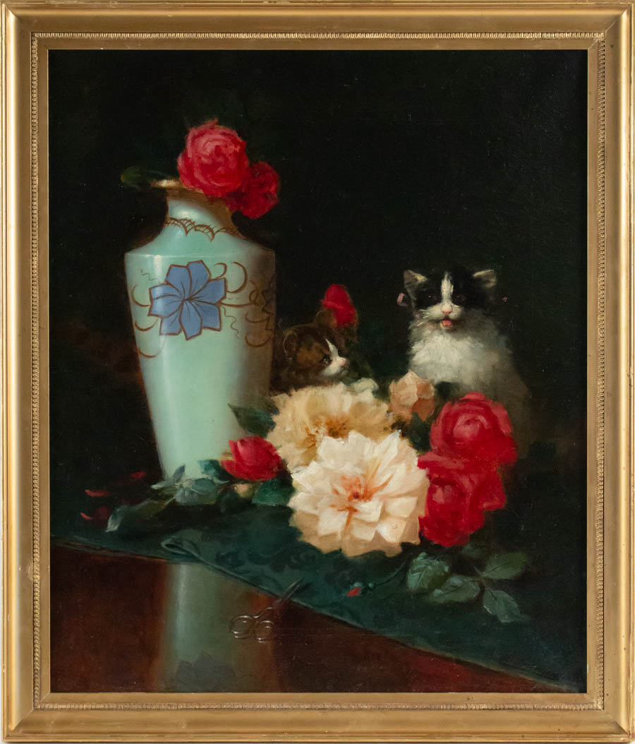 Maurice Isabelle Sprenger-Sébilleau (1849 - 1907): Jetée de fleurs avec chats.