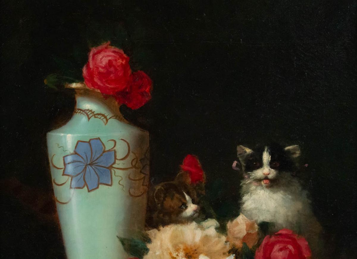 Maurice Isabelle Sprenger-Sébilleau (1849 - 1907): Jetée de fleurs avec chats.-photo-2