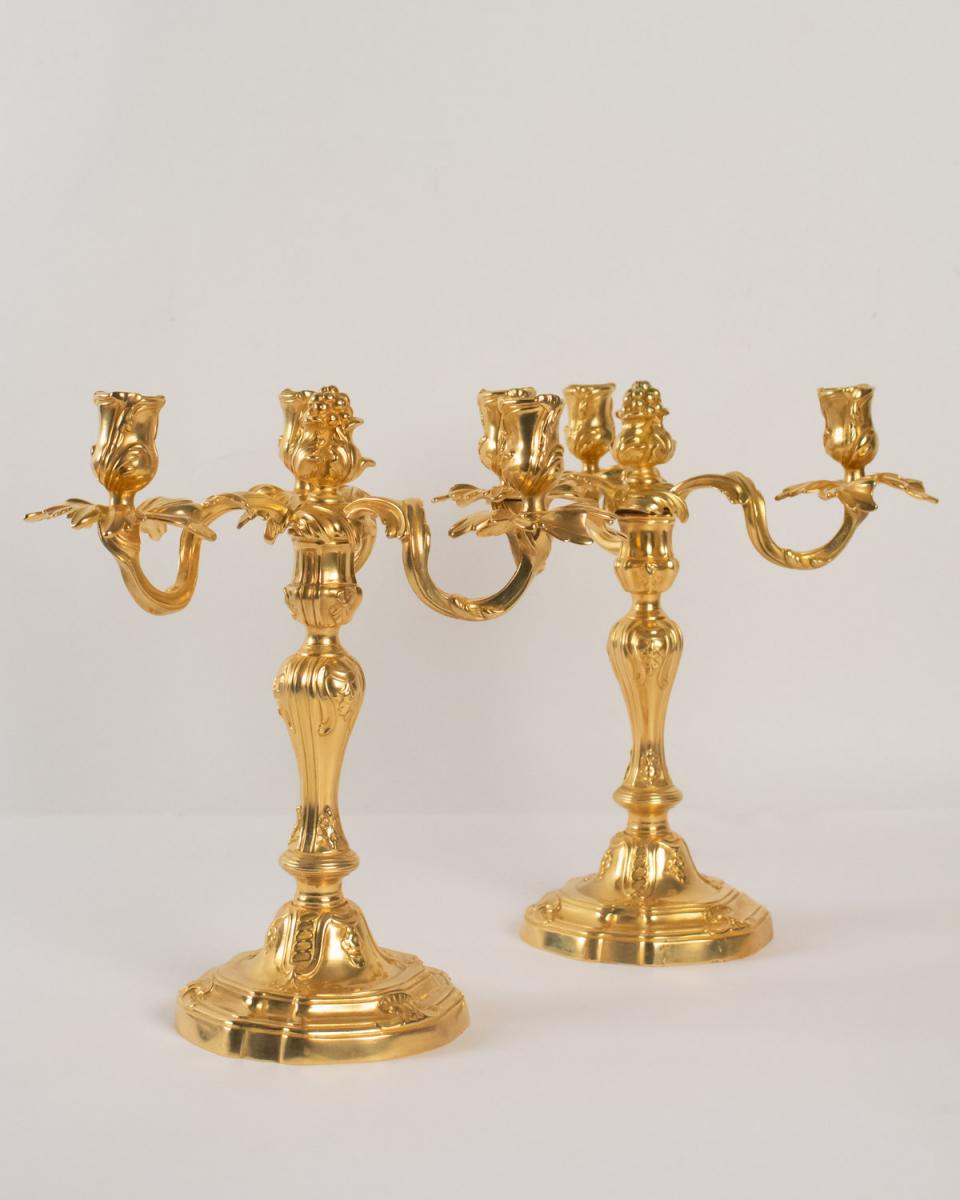 Paire De Candélabres De Style Louis XV d'époque Napoléon III (1848 - 1870).-photo-3