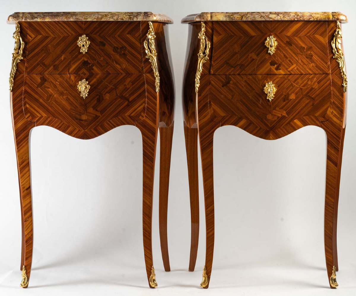 A Pair Of Bedside Tables In Louis XV Style.