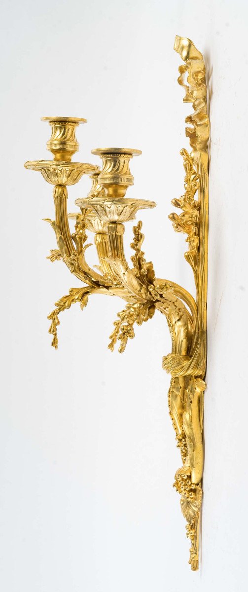 Paire d'Appliques De Style Louis XVI Datées De 1881.-photo-5