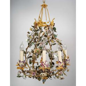 A Chandelier Decorated With Porcelain.