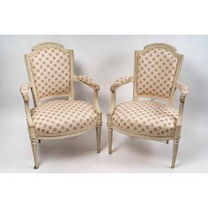 A Pair Of Louis XVI Period (1774 - 1793) Armchairs. 