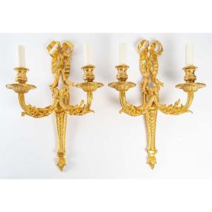 Aa Pair Of Wall - Lights In Louis XVI Style, Signed Henri Vian.