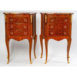 A Pair Of Bedside Tables In Transition Style.