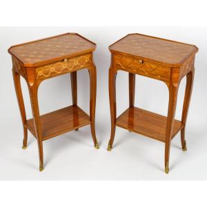 A Pair Of Bedside Tables In Louis XV Style.