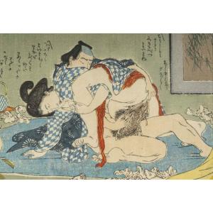 Série de 8 estampes érotiques japonaises, d'époque XIXème siècle.