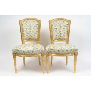 Paire de chaises en bois doré, d'époque Louis XVI (1774-1789), XVIIIème siècle.