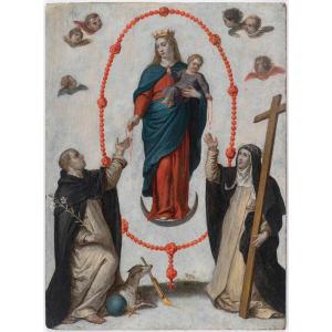 Oil On Wood Depicting The Virgin And Child, 17th Century.