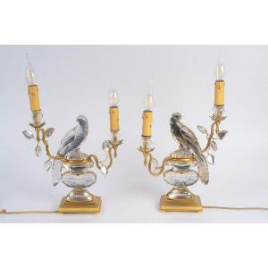 Paire de lampes aux Perroquets, Baguès, XXème siècle.