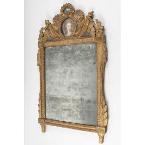 Gilded Wooden Pediment Mirror, Louis XVI Period (1774–1793). 18th Century.
