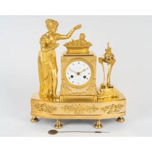 Gilded Bronze Clock, “the Birth Of Love,” Signed Lemoine Beudan. 19th Century.