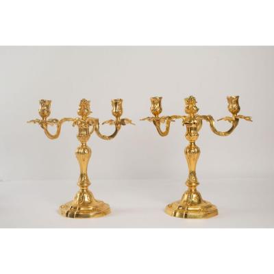 A Pair Of Louis XV Style Candelabrums From Napoleon III Period (1848 - 1870). 