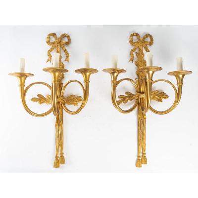 A Pair Of Napoleon III (1848 - 1870) Period Wall Lights In Louis XVI Style.