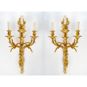 A Pair Of Wall-lights In Louis XVI Style Dated 1881.