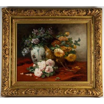 Henri Cauchois (1850 - 1911) : Still Life With The Roses.