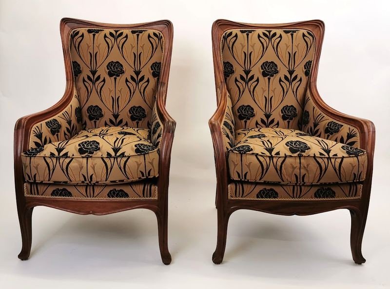 Louis Majorelle Paire de Fauteuils Art Nouveau "Mouluration Ornées"-photo-2