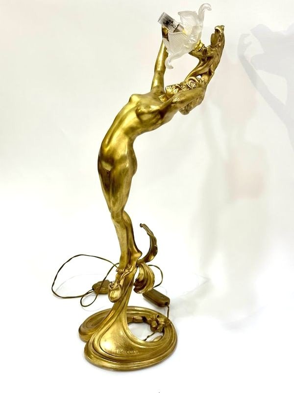 Lampe En Bronze  " Nymphe Art Nouveau" -photo-2