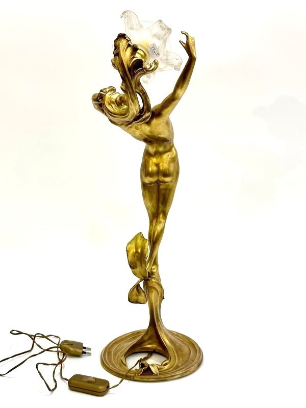 Lampe En Bronze  " Nymphe Art Nouveau" -photo-5