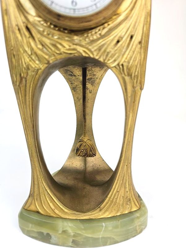Pendule Art Nouveau En Bronze Doré "aux Pins"-photo-3