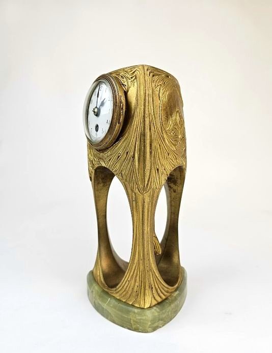 Pendule Art Nouveau En Bronze Doré "aux Pins"-photo-4