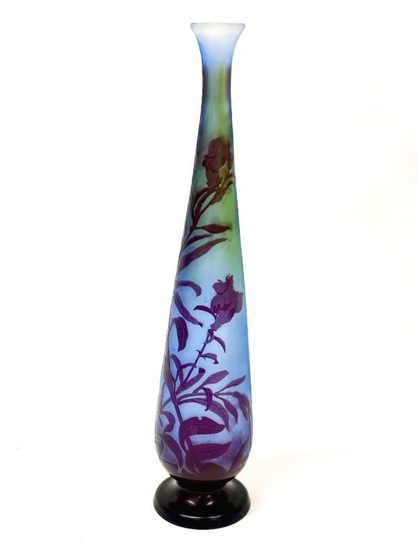 Emile Gallé Grand Vase Art Nouveau "Décor floral"-photo-3