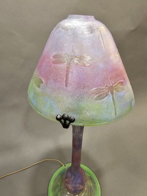 Daum Nancy Lampe Champignon Art Nouveau "Libellules"-photo-5
