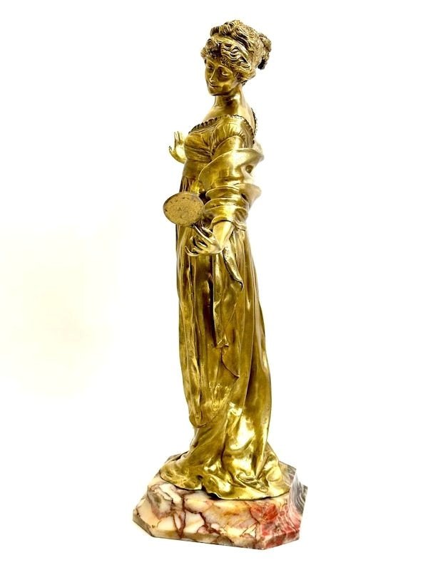 Bronze Art Nouveau "Elégante Au Miroir""-photo-4
