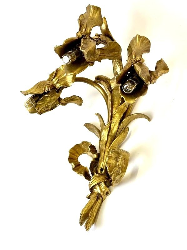 Paire d'Appliques En Bronze Art Nouveau "Aux Iris"-photo-3