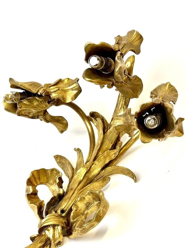 Paire d'Appliques En Bronze Art Nouveau "Aux Iris"-photo-1