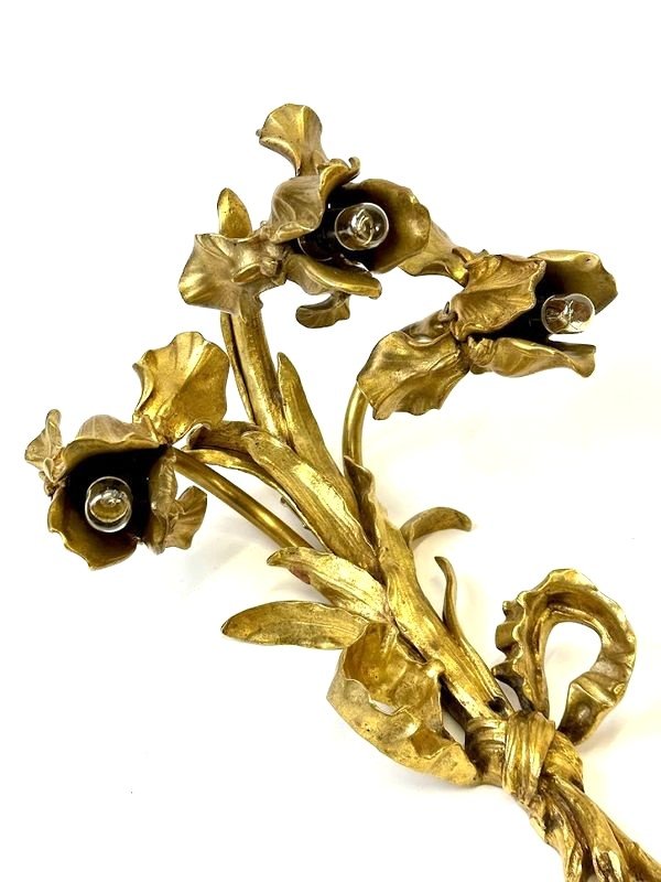 Paire d'Appliques En Bronze Art Nouveau "Aux Iris"-photo-4