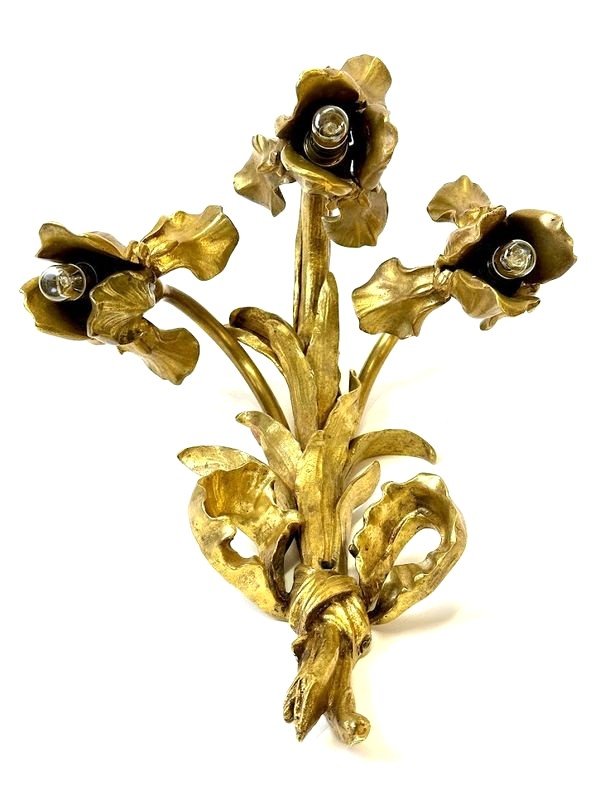 Paire d'Appliques En Bronze Art Nouveau "Aux Iris"-photo-6