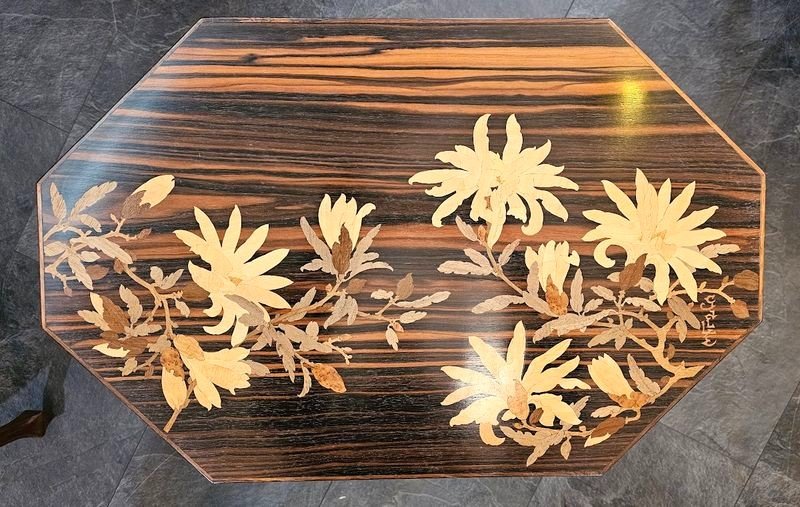 Emile Gallé Modernist Coffee Table “magnolias”-photo-3