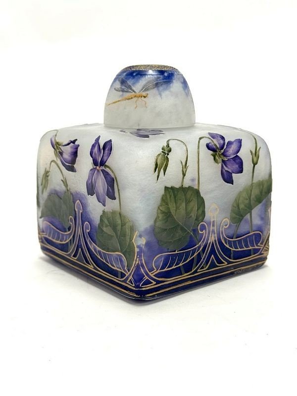 Daum Nancy Encrier Art Nouveau "Violettes et Libellules"